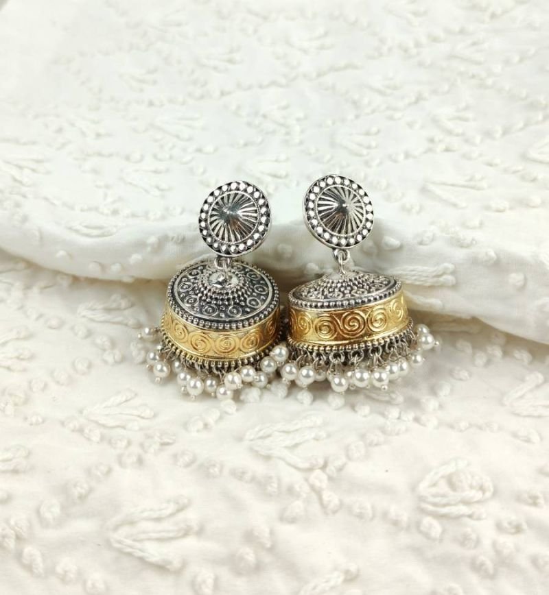Oxidised silver jhumka