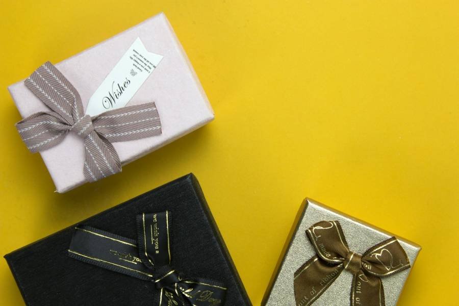 Wrapped gift boxes with ribbons