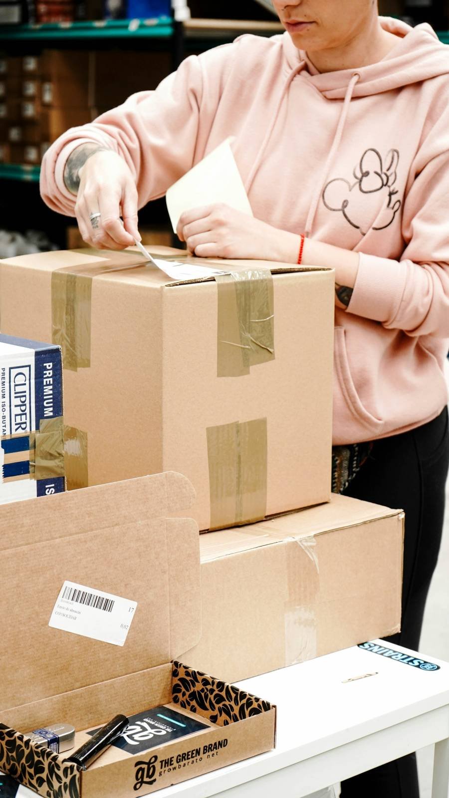 Seller labelling a parcel